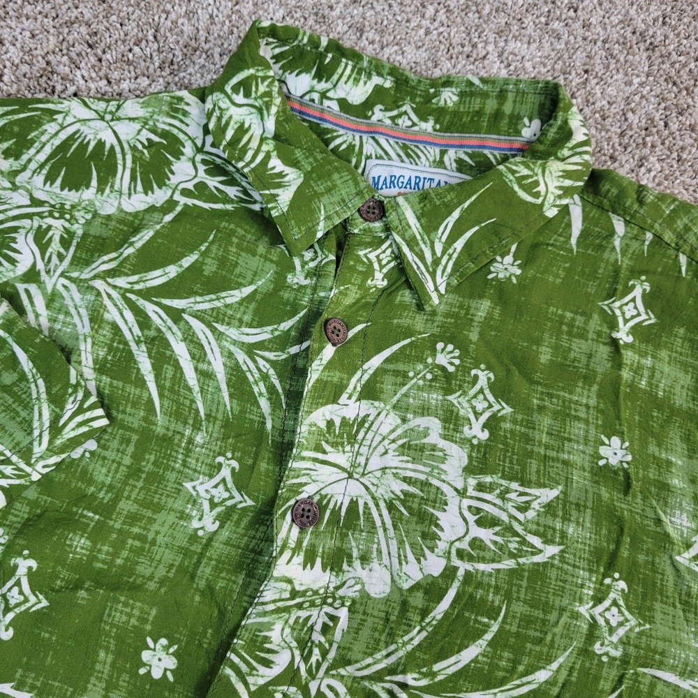 Margartiaville Mens Large Green AOP‎ Floral Button Up Short Sleeve 100% Rayon